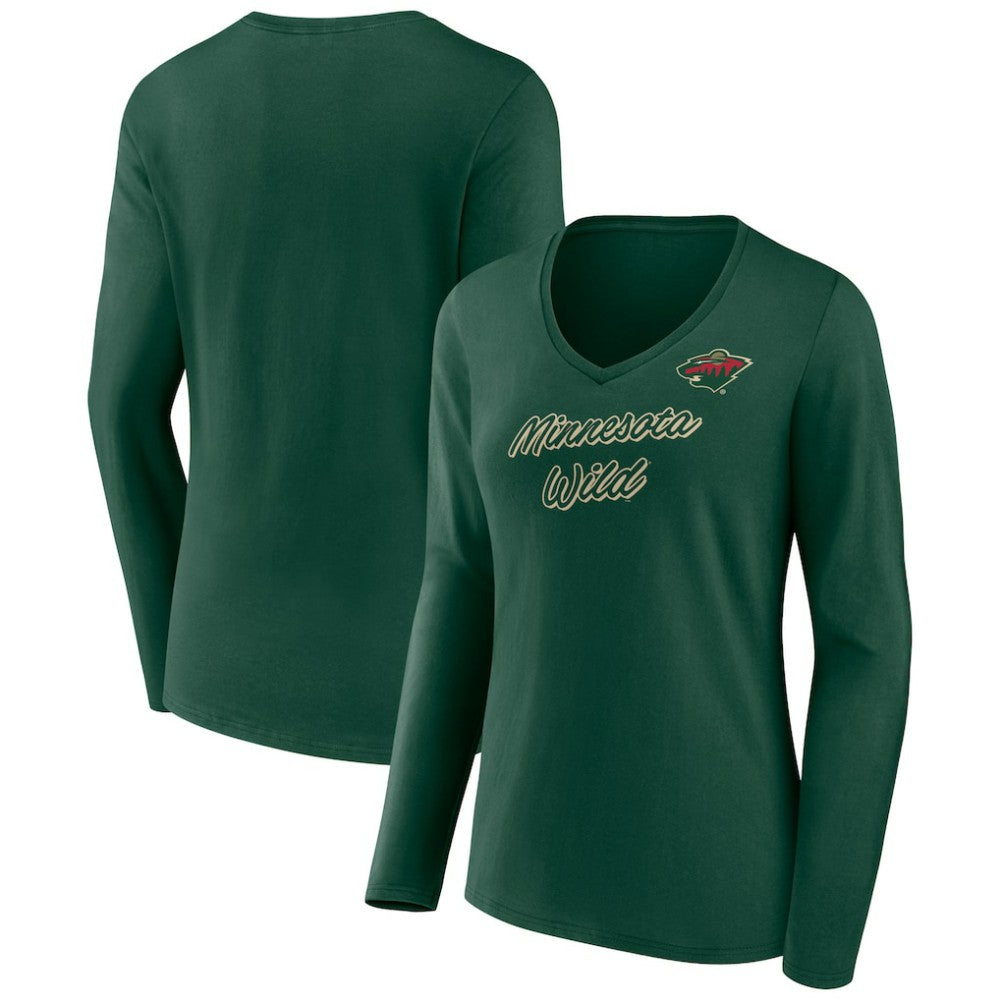 Minnesota Wild Women's Forge Long Sleeve V-Neck T-Shirt - Green - NHL