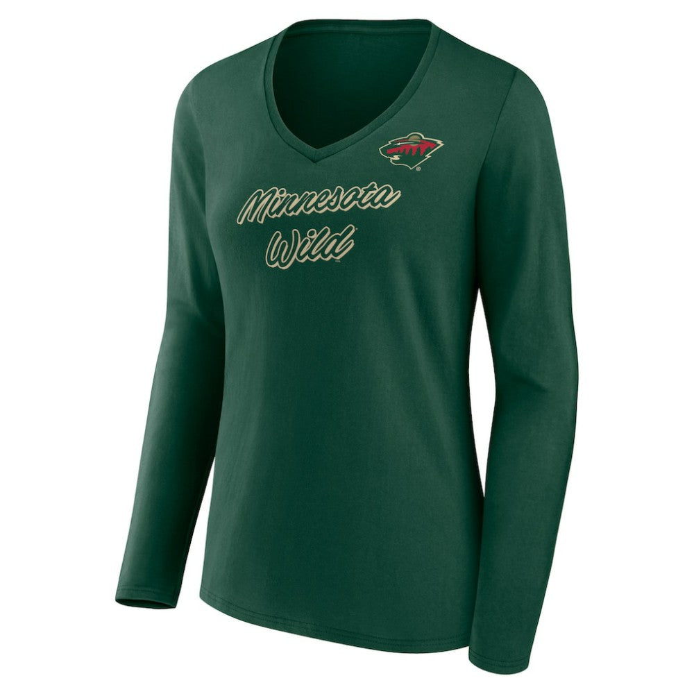 Minnesota Wild Women's Forge Long Sleeve V-Neck T-Shirt - Green - NHL