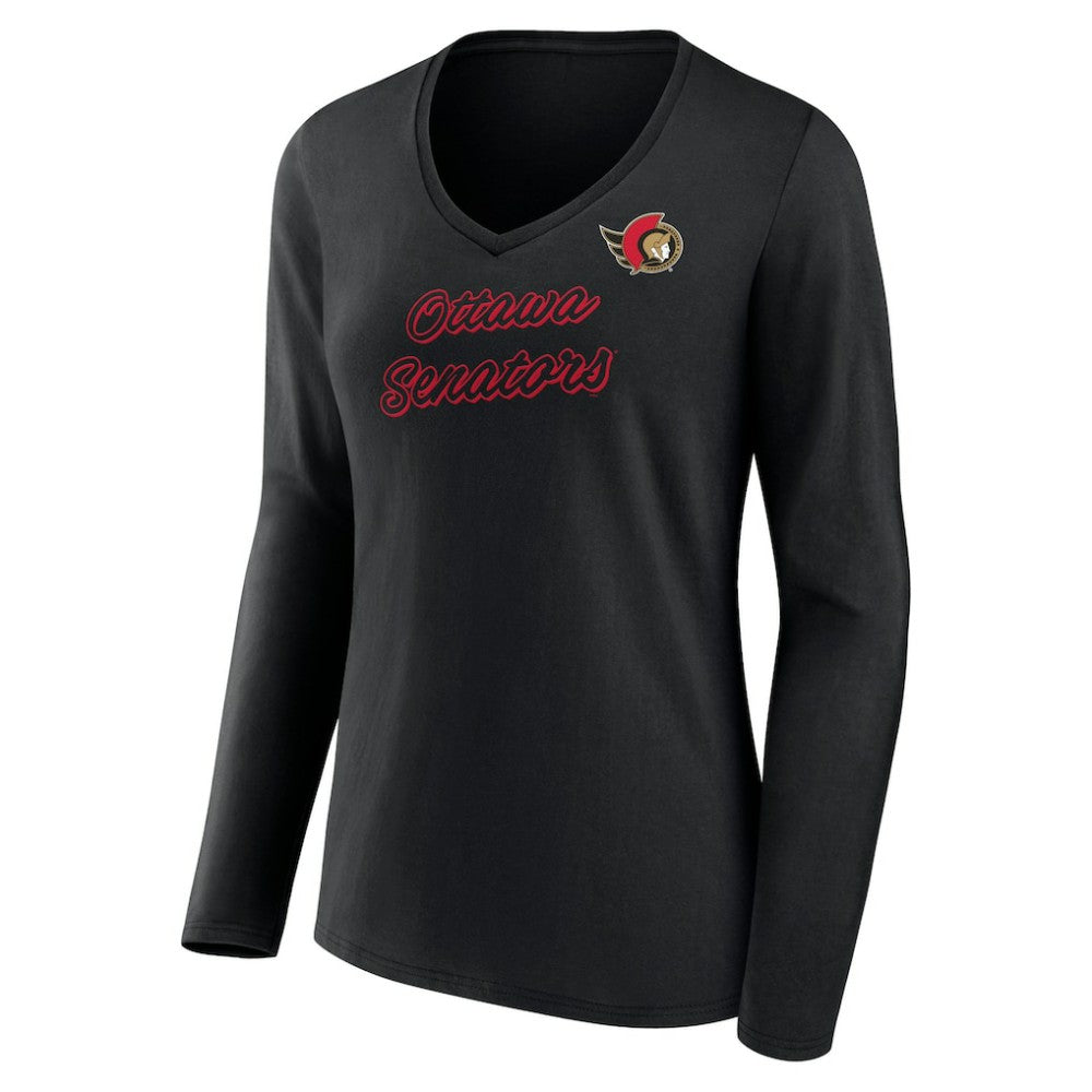 Ottawa Senators Women's Forge Long Sleeve V-Neck T-Shirt - Black - NHL