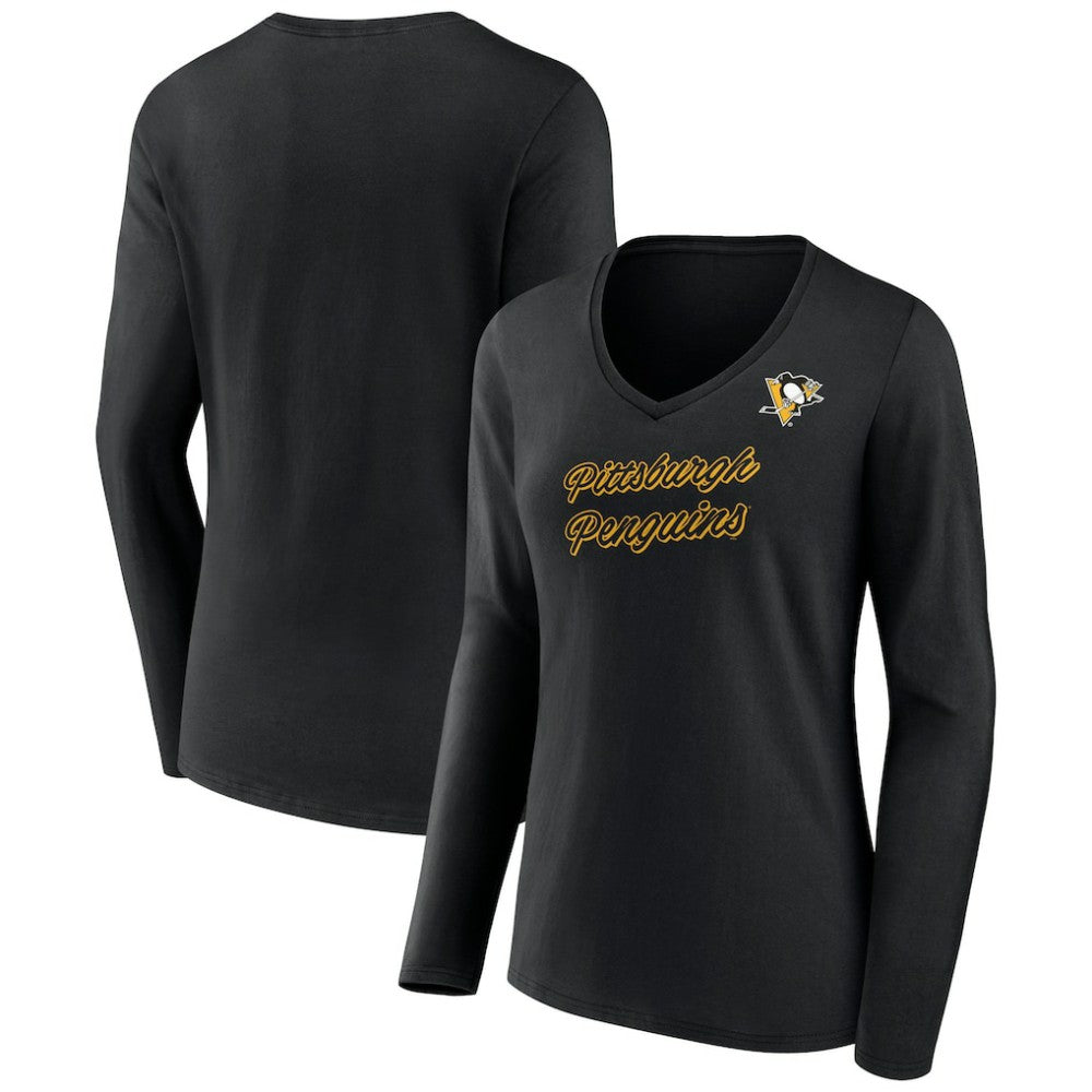 Pittsburgh Penguins Women's Forge Long Sleeve V-Neck T-Shirt - Black - NHL