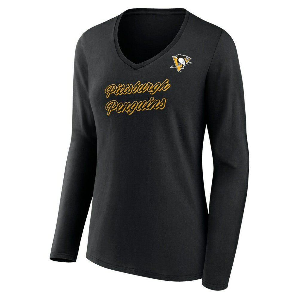 Pittsburgh Penguins Women's Forge Long Sleeve V-Neck T-Shirt - Black - NHL