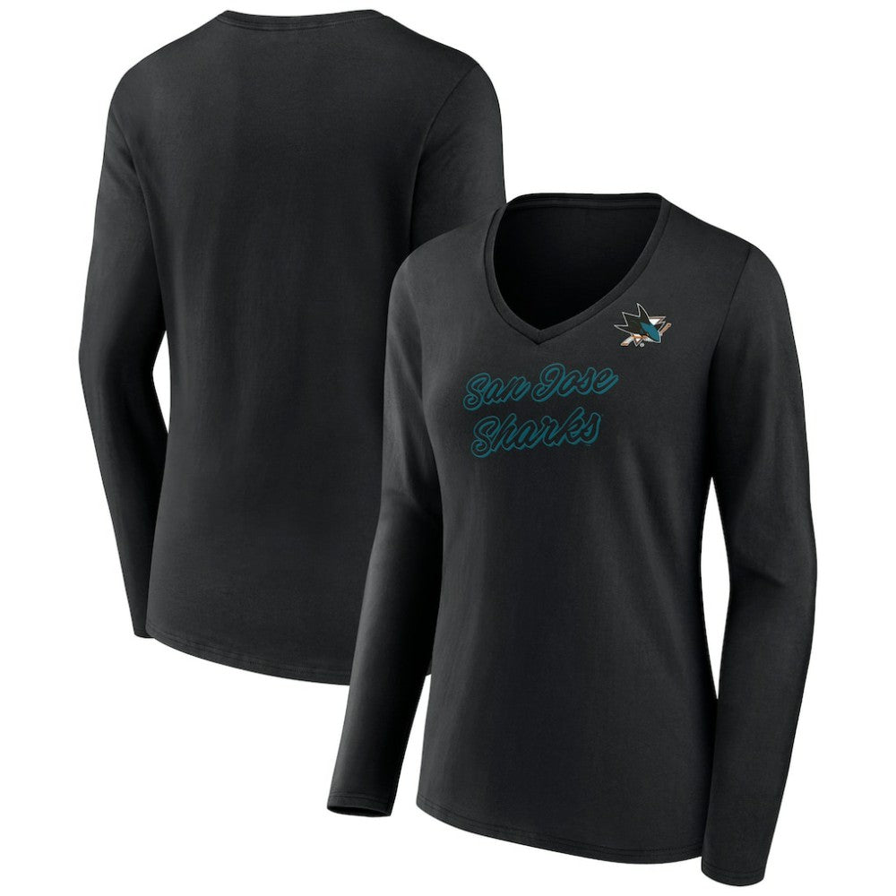 San Jose Sharks Women's Forge Long Sleeve V-Neck T-Shirt - Black - NHL