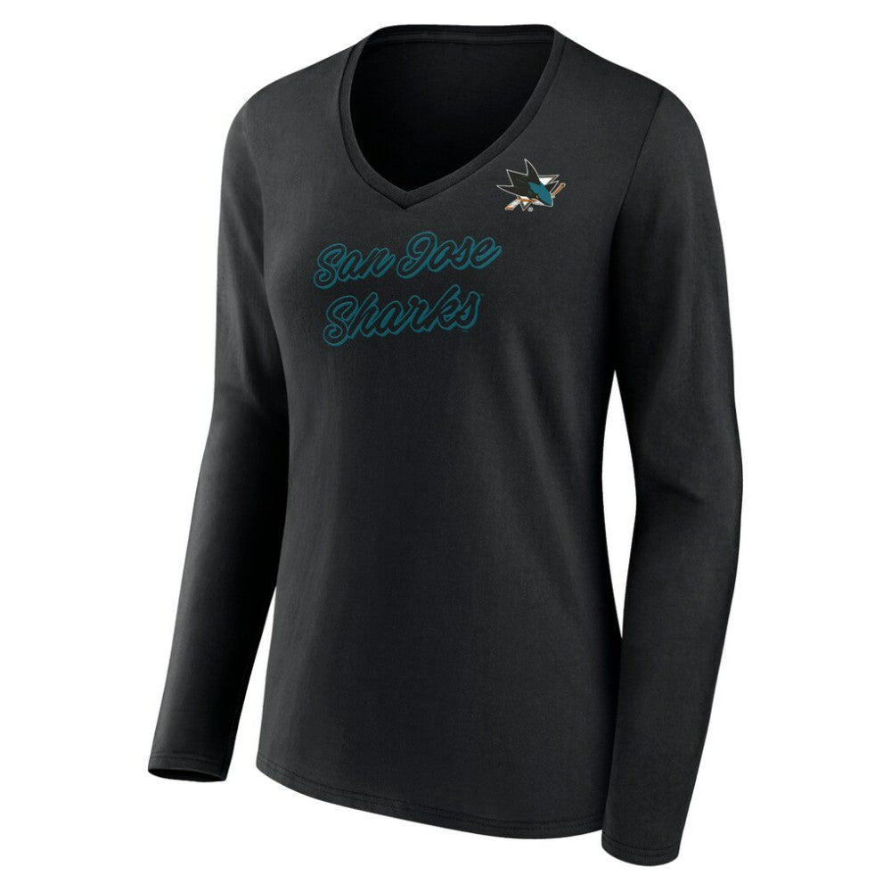 San Jose Sharks Women's Forge Long Sleeve V-Neck T-Shirt - Black - NHL