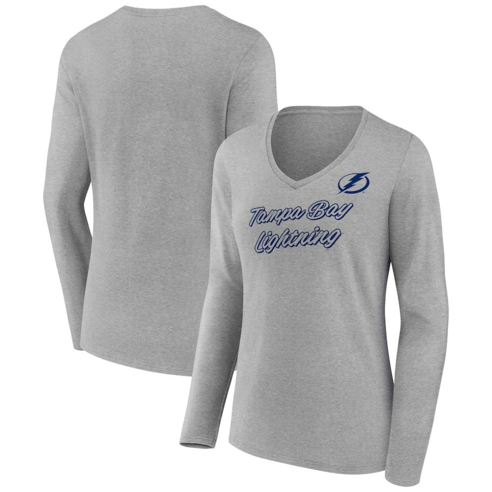 Tampa Bay Lightning Women's Forge Long Sleeve V-Neck T-Shirt - Heathered Gray - NHL