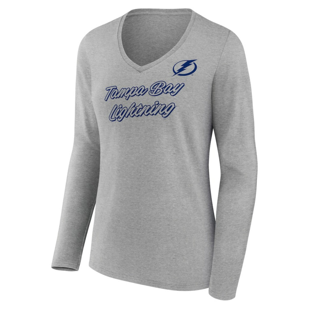Tampa Bay Lightning Women's Forge Long Sleeve V-Neck T-Shirt - Heathered Gray - NHL