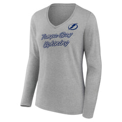 Tampa Bay Lightning Women's Forge Long Sleeve V-Neck T-Shirt - Heathered Gray - NHL