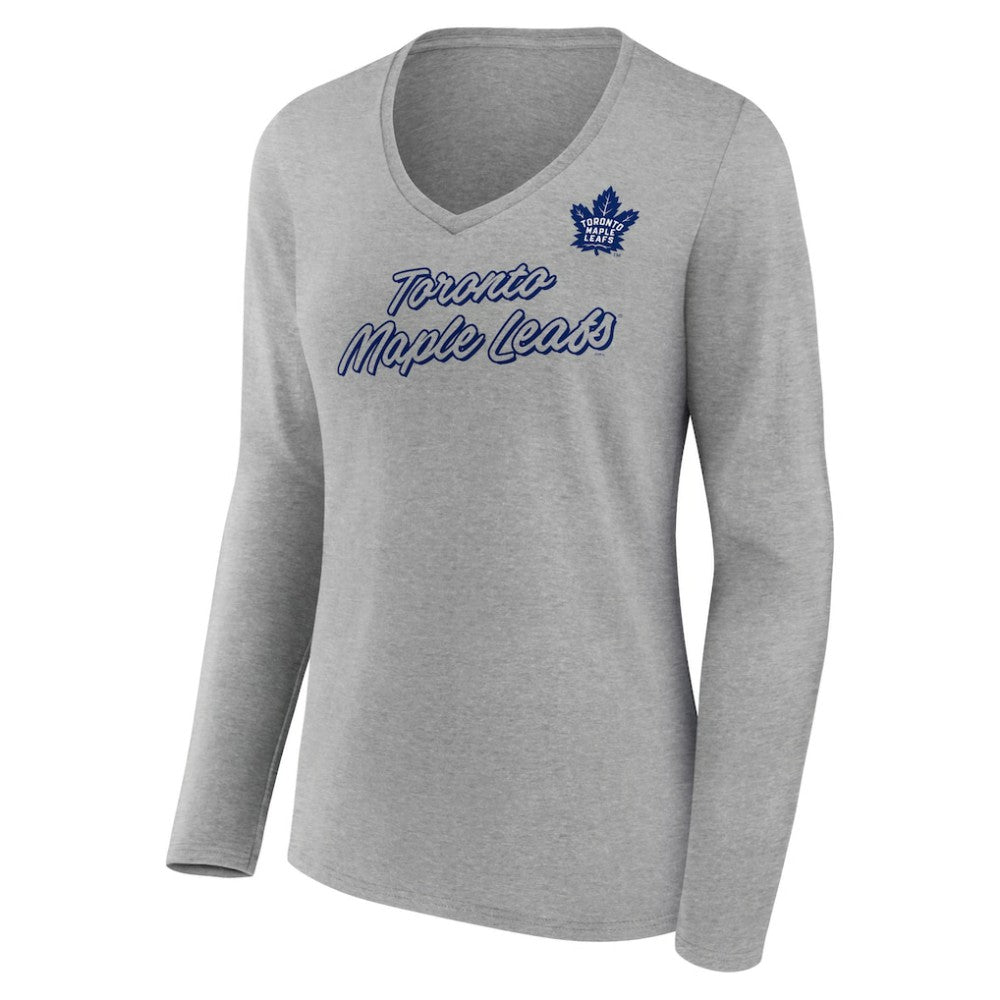 Toronto Maple Leafs Women's Forge Long Sleeve V-Neck T-Shirt - Heathered Gray - NHL
