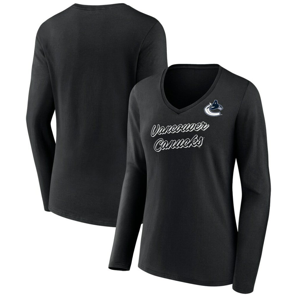 Vancouver Canucks Women's Forge Long Sleeve V-Neck T-Shirt - Black - NHL