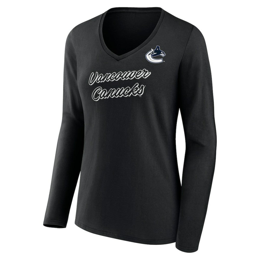 Vancouver Canucks Women's Forge Long Sleeve V-Neck T-Shirt - Black - NHL