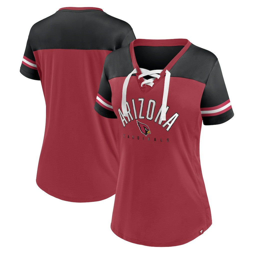 Arizona Cardinals Women's Blitz & Glam Lace-Up V-Neck Jersey T-Shirt Cardinal/Black | Fanatics
