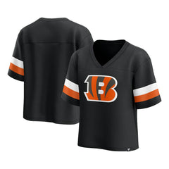 Cincinnati Bengals Women's Established Jersey Cropped V-Neck T-Shirt Black | Fanatics
