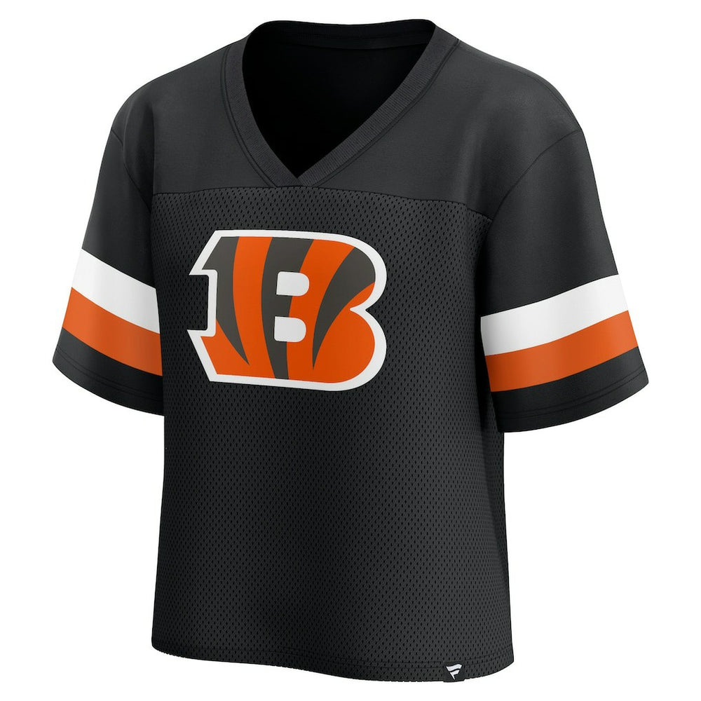 Cincinnati Bengals Women's Established Jersey Cropped V-Neck T-Shirt Black | Fanatics