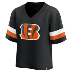 Cincinnati Bengals Women's Established Jersey Cropped V-Neck T-Shirt Black | Fanatics