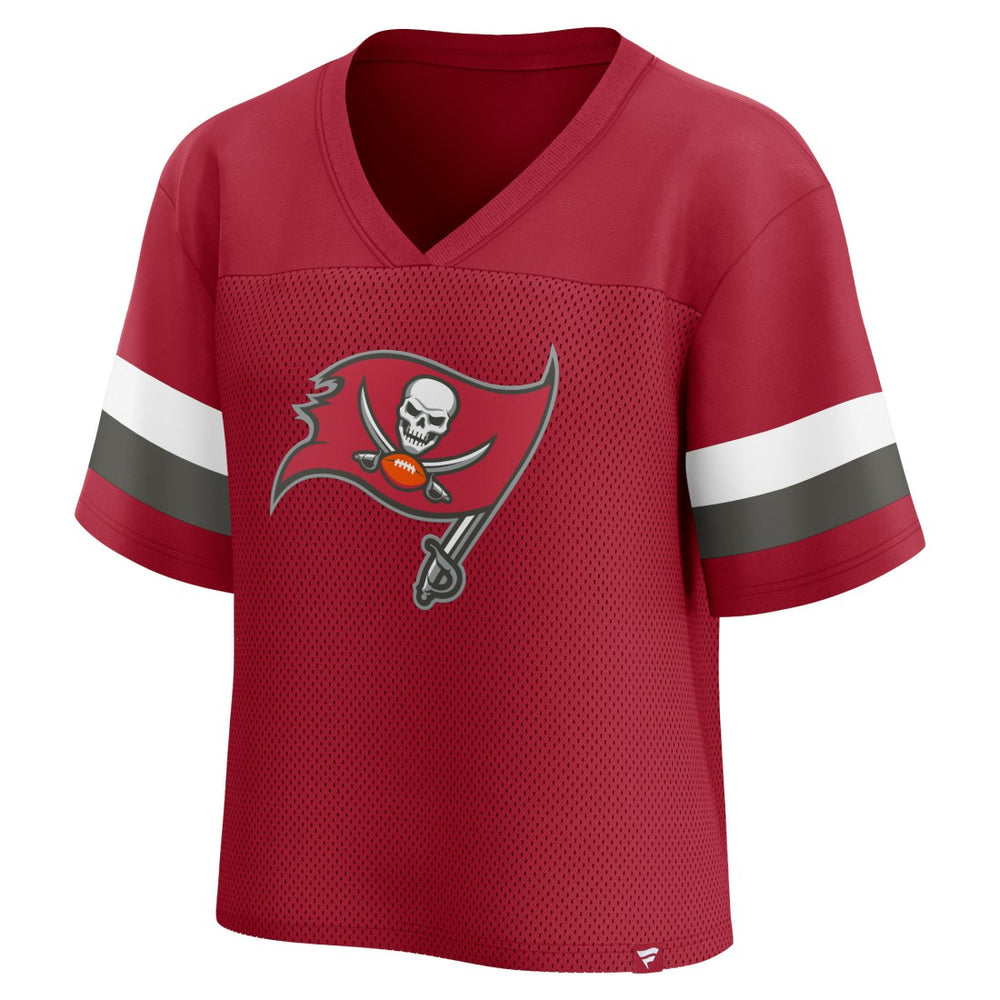 Tampa Bay Buccaneers Women's Established Jersey Cropped V-Neck T-Shirt Red | Fanatics