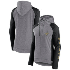 New Orleans Saints Women's Blind Side Lightweight Full-Zip Hoodie Heather Gray/College Black | Fanatics