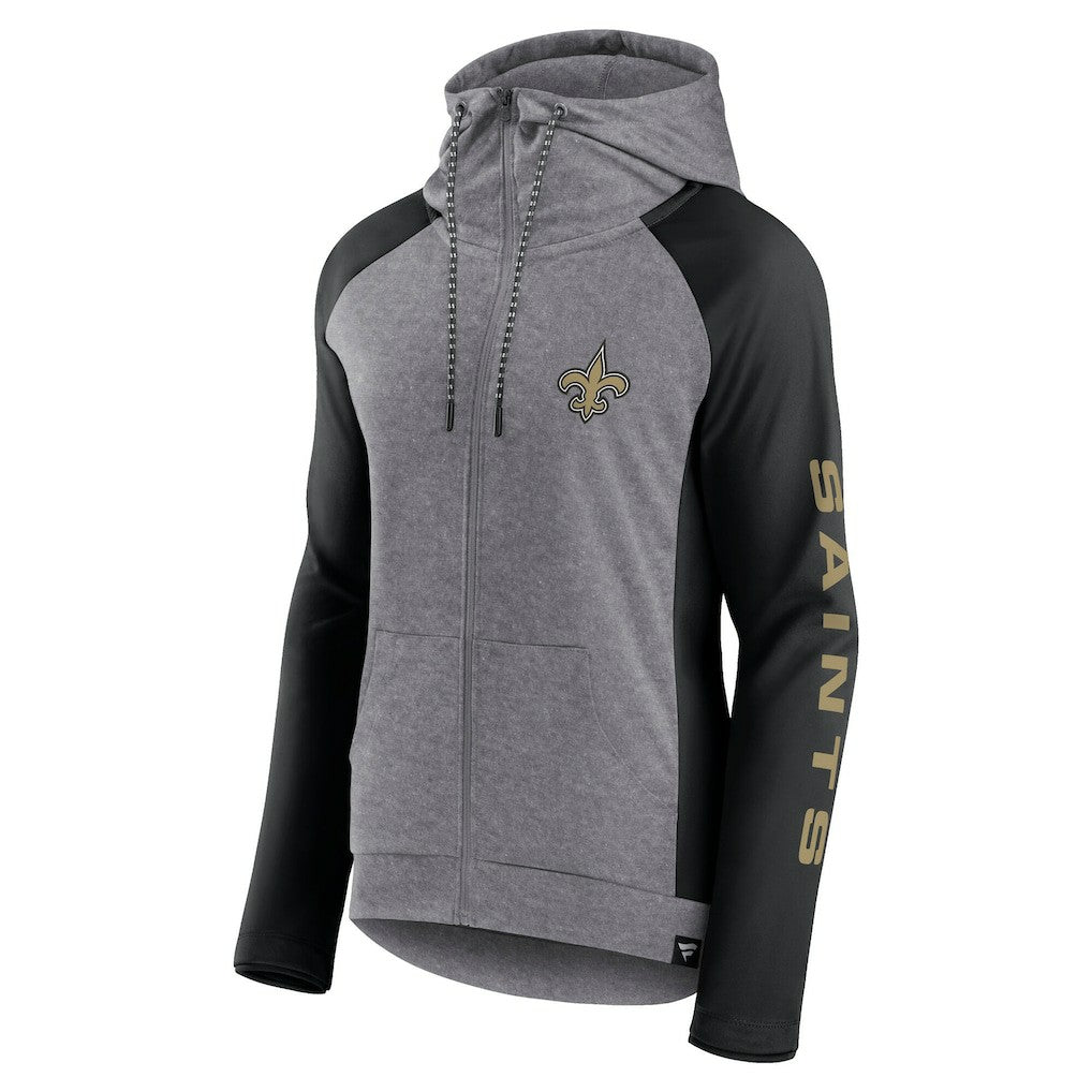 New Orleans Saints Women's Blind Side Lightweight Full-Zip Hoodie Heather Gray/College Black | Fanatics
