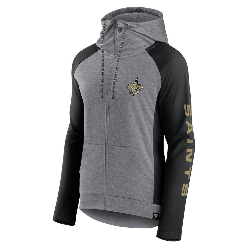 New Orleans Saints Women's Blind Side Lightweight Full-Zip Hoodie Heather Gray/College Black | Fanatics