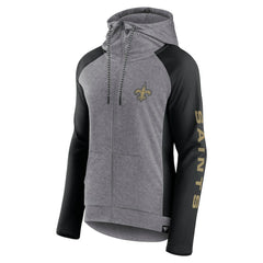 New Orleans Saints Women's Blind Side Lightweight Full-Zip Hoodie Heather Gray/College Black | Fanatics
