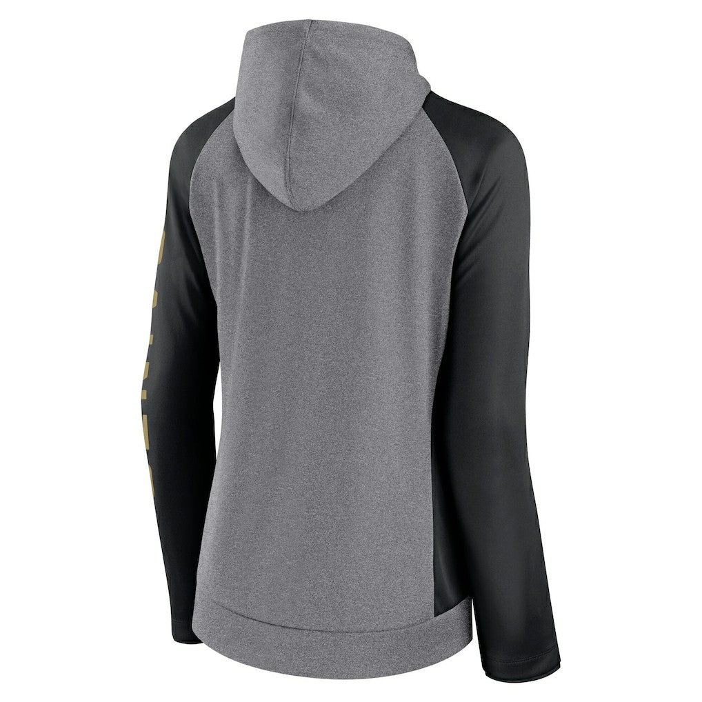 New Orleans Saints Women's Blind Side Lightweight Full-Zip Hoodie Heather Gray/College Black | Fanatics
