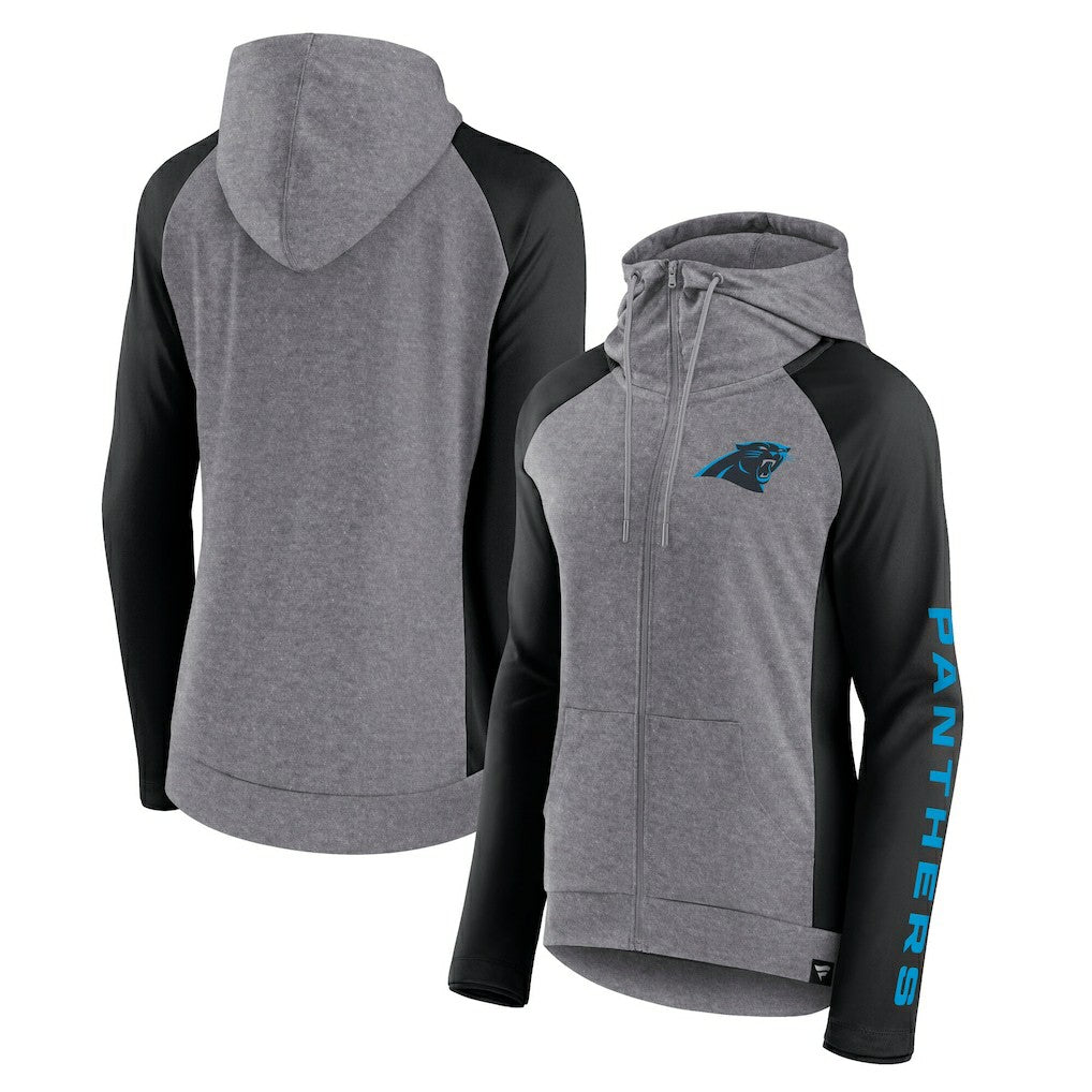 Carolina Panthers Women's Blind Side Lightweight Full-Zip Hoodie Heather Gray/College Black | Fanatics