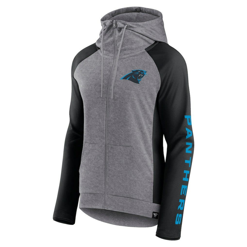 Carolina Panthers Women's Blind Side Lightweight Full-Zip Hoodie Heather Gray/College Black | Fanatics
