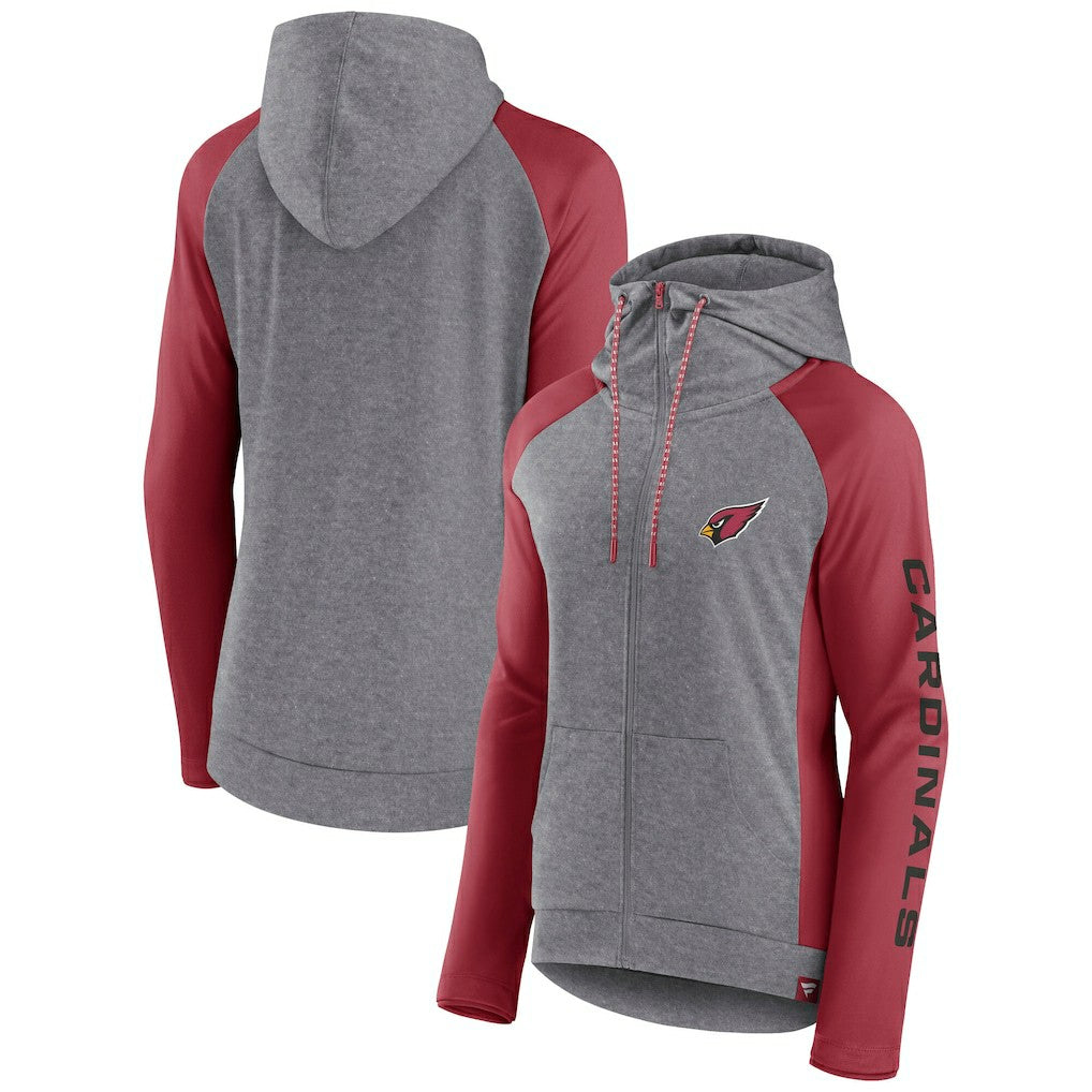 Arizona Cardinals Women's Blind Side Lightweight Full-Zip Hoodie Heather Gray/College Cardinal | Fanatics