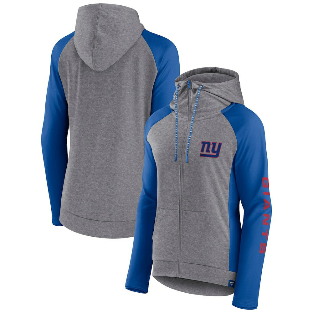 New York Giants Women's Blind Side Lightweight Full-Zip Hoodie Heather Gray/College Royal | Fanatics