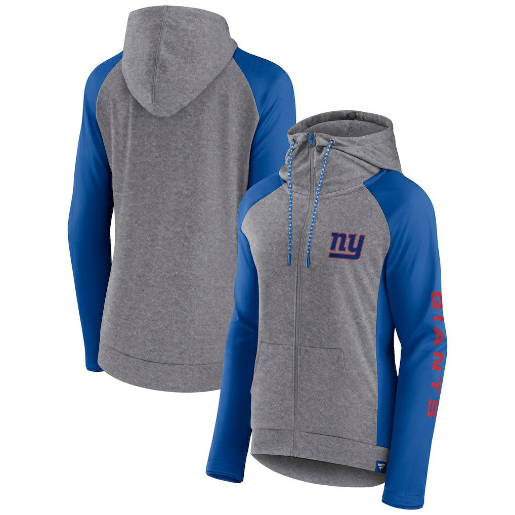 New York Giants Women's Blind Side Lightweight Full-Zip Hoodie Heather Gray/College Royal | Fanatics