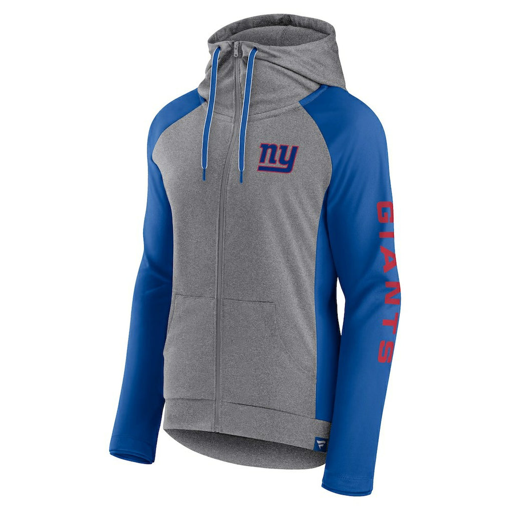 New York Giants Women's Blind Side Lightweight Full-Zip Hoodie Heather Gray/College Royal | Fanatics