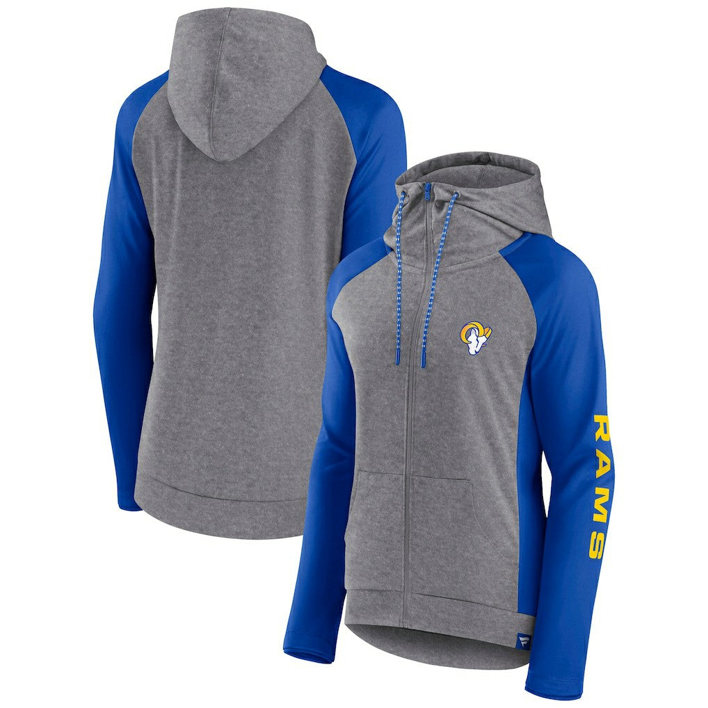 Los Angeles Rams Women's Blind Side Lightweight Full-Zip Hoodie Heather Gray/College Royal | Fanatics