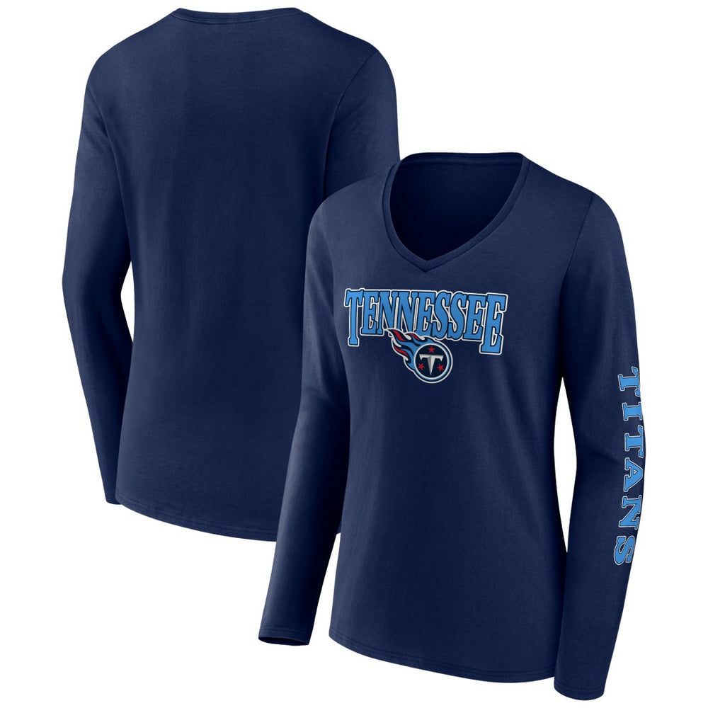 Tennessee Titans Women's Wordmark Long Sleeve V-Neck T-Shirt Navy | Fanatics