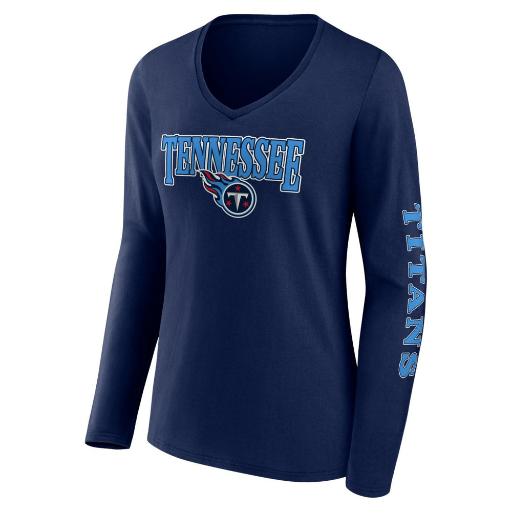 Tennessee Titans Women's Wordmark Long Sleeve V-Neck T-Shirt Navy | Fanatics