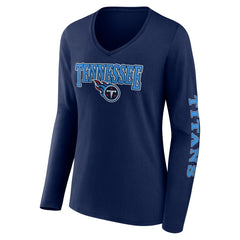 Tennessee Titans Women's Wordmark Long Sleeve V-Neck T-Shirt Navy | Fanatics