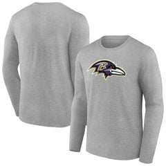 Baltimore Ravens Primary Team Logo Long Sleeve T-Shirt Heather Gray | NFL