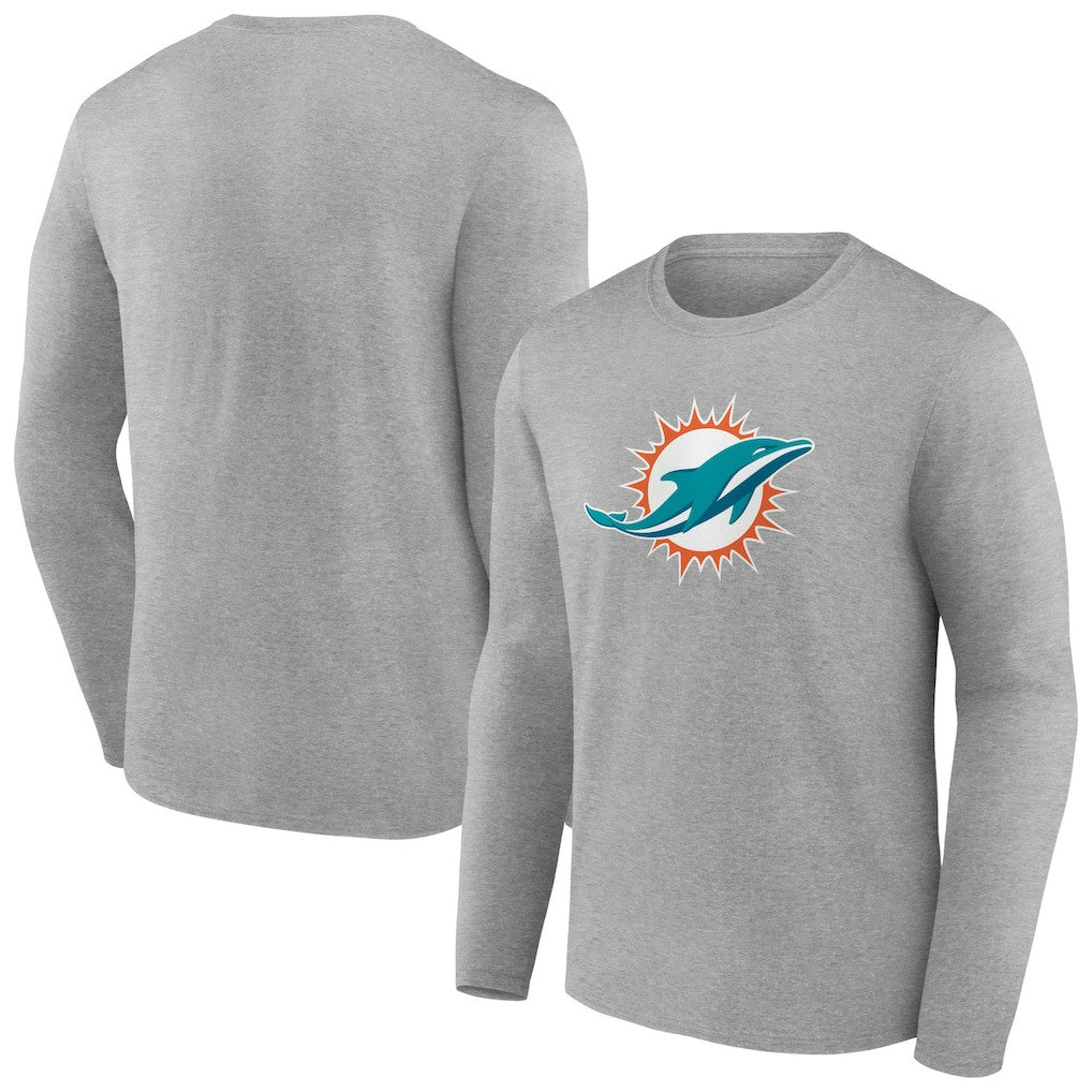 Miami Dolphins Primary Team Logo Long Sleeve T-Shirt Heather Gray | NFL