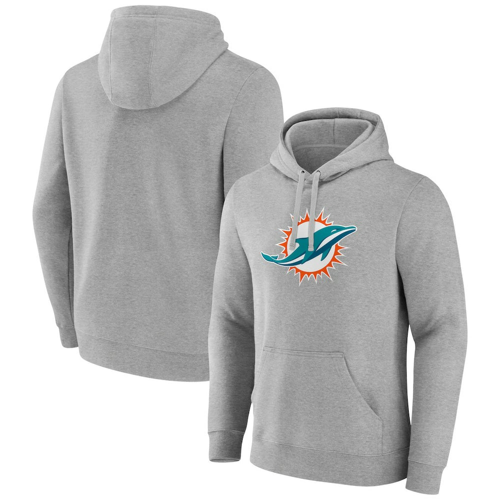 Miami Dolphins Primary Team Logo Fitted Pullover Hoodie Heather Gray | NFL