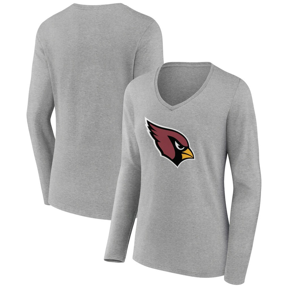 Arizona Cardinals Women's Primary Team Logo Long Sleeve V-Neck T-Shirt Heather Gray | NFL