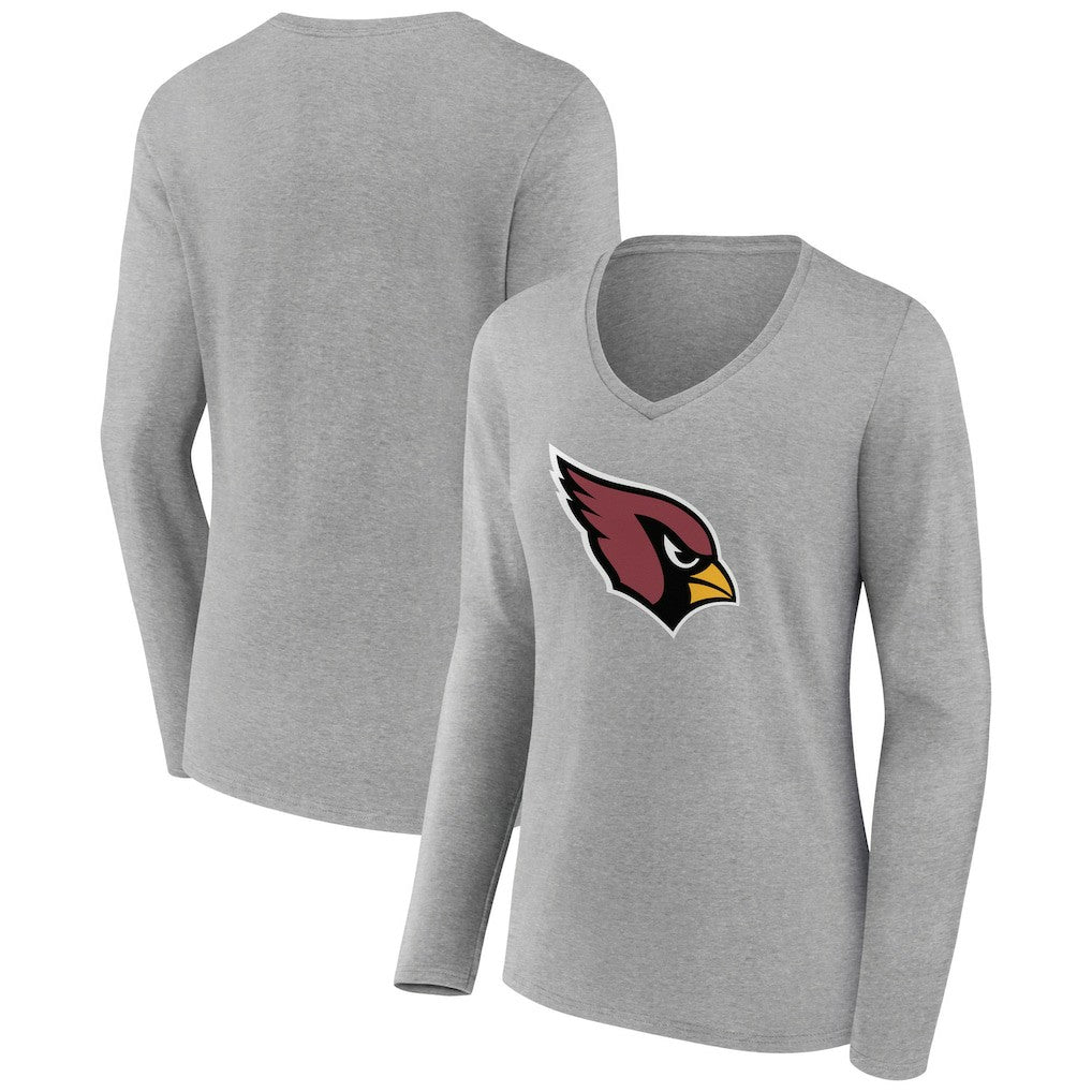 Arizona Cardinals Women's Primary Team Logo Long Sleeve V-Neck T-Shirt Heather Gray | NFL