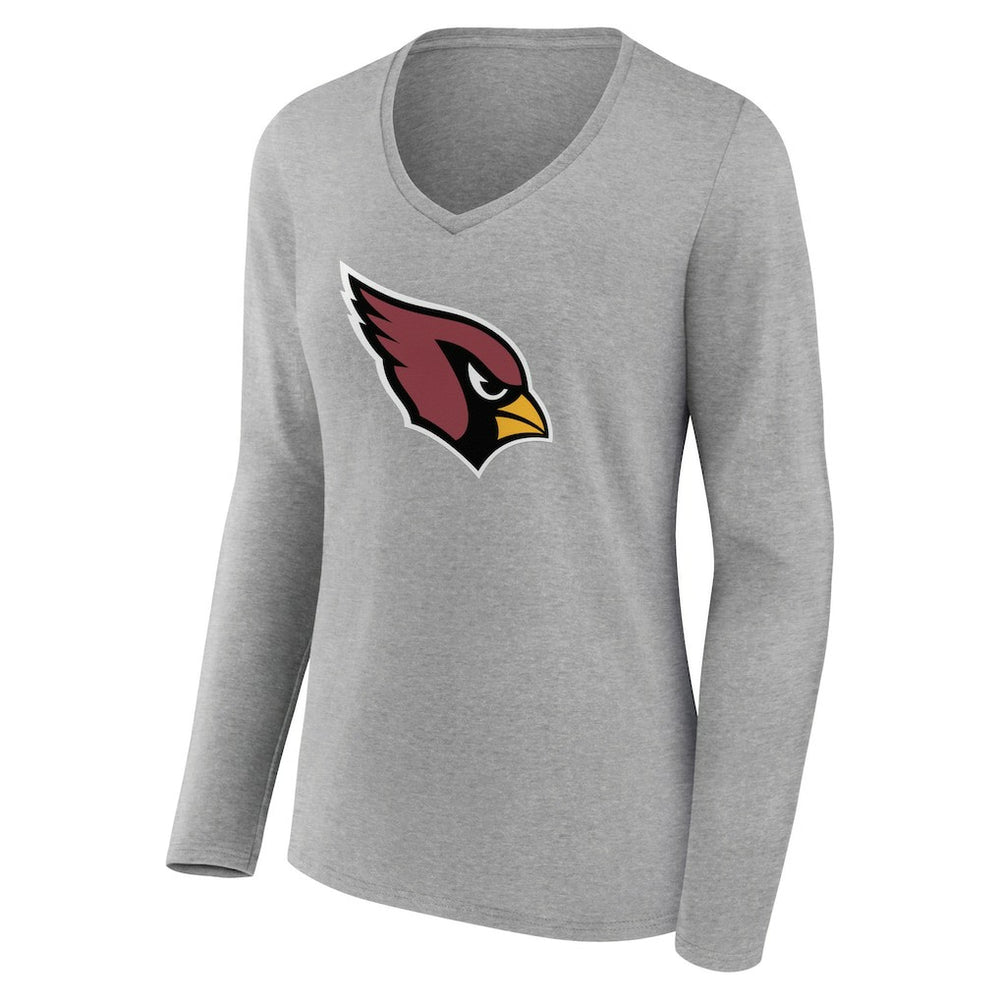 Arizona Cardinals Women's Primary Team Logo Long Sleeve V-Neck T-Shirt Heather Gray | NFL