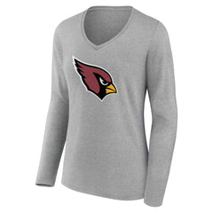 Arizona Cardinals Women's Primary Team Logo Long Sleeve V-Neck T-Shirt Heather Gray | NFL