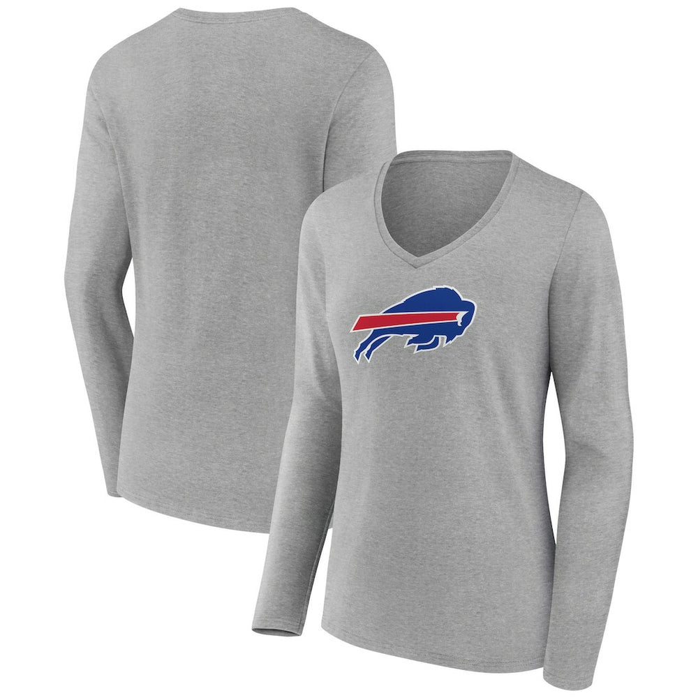 Buffalo Bills Women's Primary Team Logo Long Sleeve V-Neck T-Shirt Heather Gray | NFL