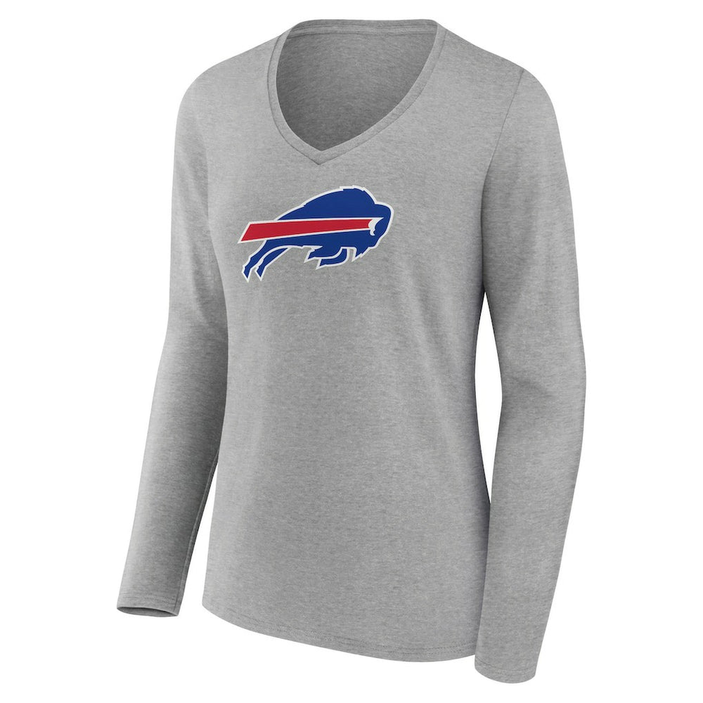 Buffalo Bills Women's Primary Team Logo Long Sleeve V-Neck T-Shirt Heather Gray | NFL