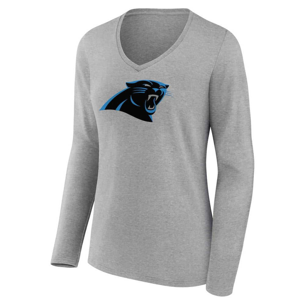Carolina Panthers Women's Primary Team Logo Long Sleeve V-Neck T-Shirt Heather Gray | NFL
