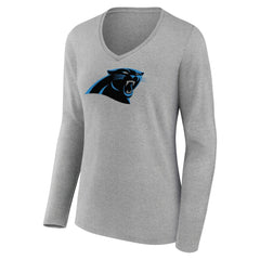 Carolina Panthers Women's Primary Team Logo Long Sleeve V-Neck T-Shirt Heather Gray | NFL