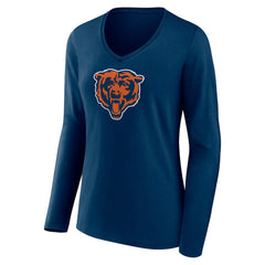 Chicago Bears Women's Primary Team Logo Long Sleeve V-Neck T-Shirt Navy | NFL