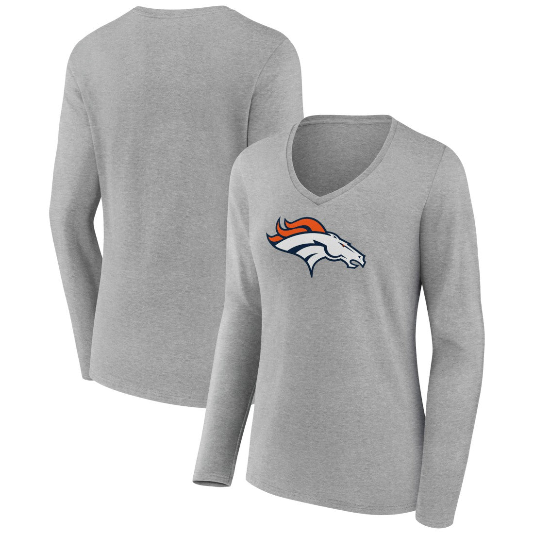Denver Broncos Women's Primary Team Logo Long Sleeve V-Neck T-Shirt Heather Gray | NFL