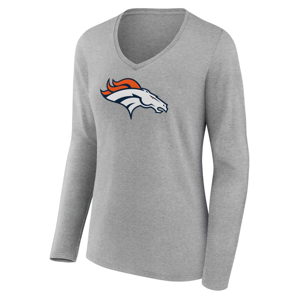 Denver Broncos Women's Primary Team Logo Long Sleeve V-Neck T-Shirt Heather Gray | NFL