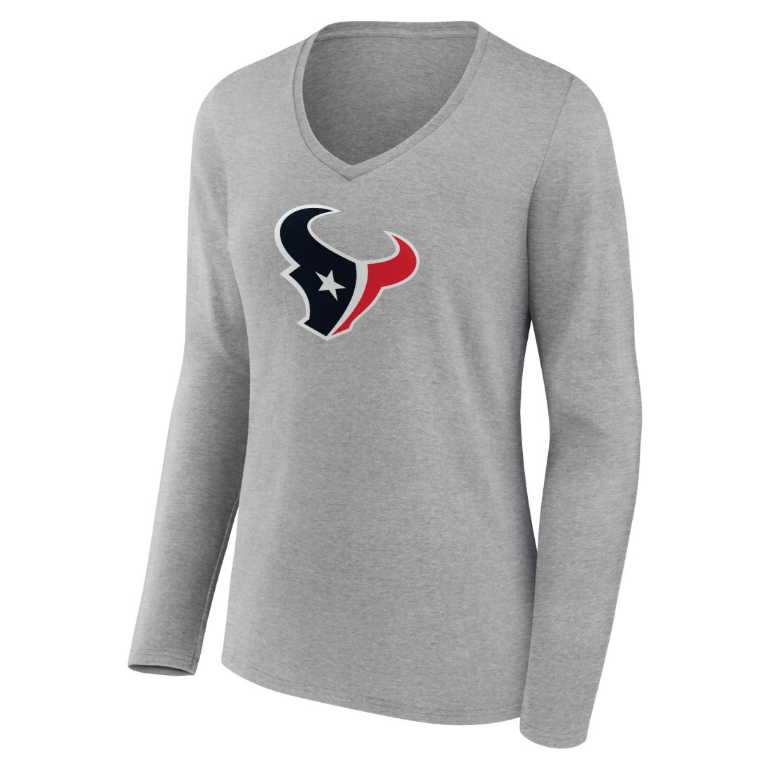 Houston Texans Women's Primary Team Logo Long Sleeve V-Neck T-Shirt Heather Gray | NFL