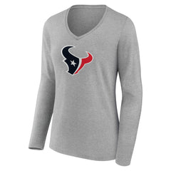 Houston Texans Women's Primary Team Logo Long Sleeve V-Neck T-Shirt Heather Gray | NFL