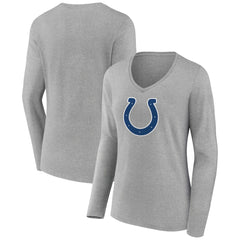 Indianapolis Colts Women's Primary Team Logo Long Sleeve V-Neck T-Shirt Heather Gray | NFL